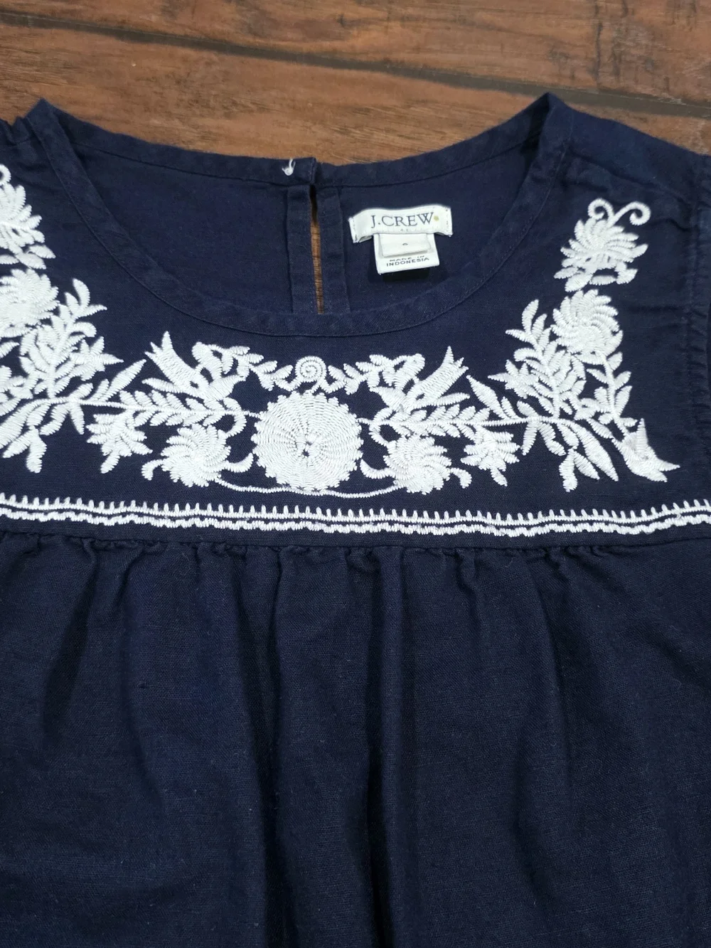 J.Crew Navy Sleeveless Embroidered Yoke Top